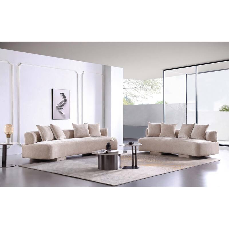 Manhattan Comfort 2 Piece Modern Verandah Chenille Multi Sofa Set - Beige
