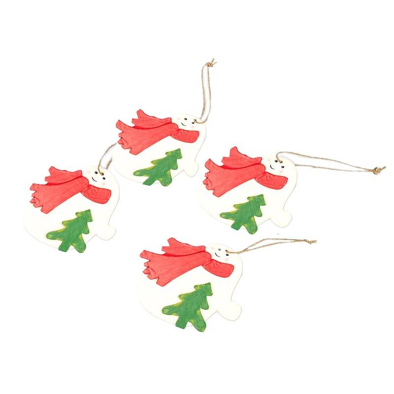 Novica Handmade Christmas Snowmen Wood Ornaments (Set Of 4)