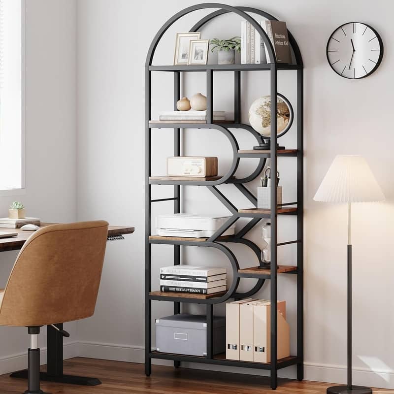 6-Tier Arched Bookshelf, Geometric Freestanding Bookcase and Open Display Storage Rack