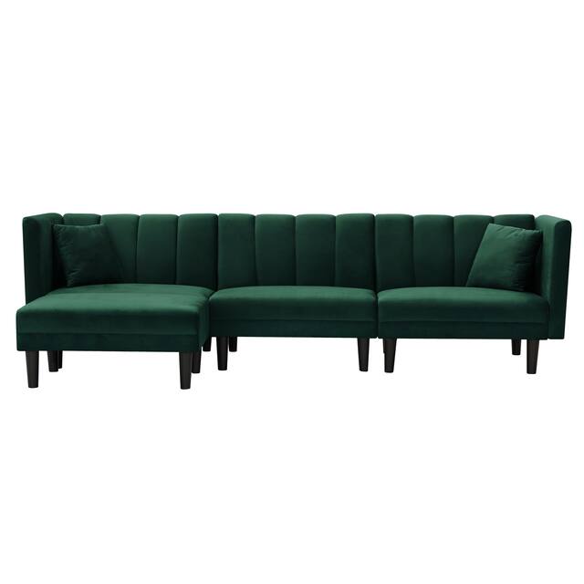 Reversible Sectional Sofa Sleeper L-shape Sofa Velvet Padded Sofa & Chaise