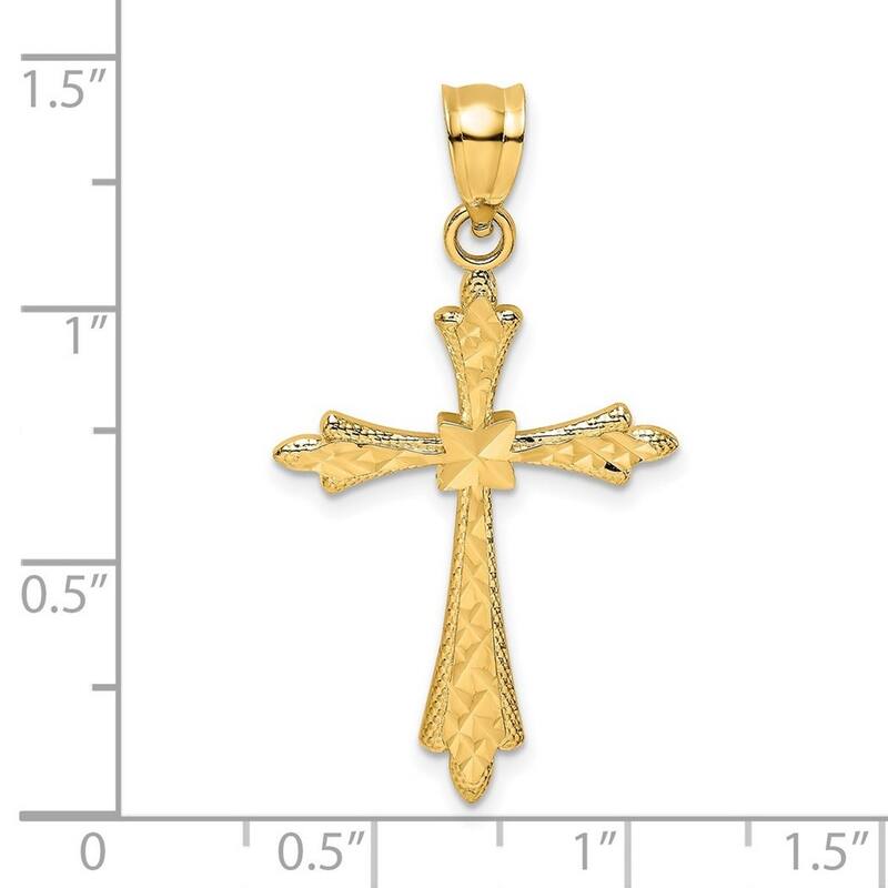 Curata 14k Yellow Gold Diamond-cut Quilted Cross Necklace 19mm x 26mm