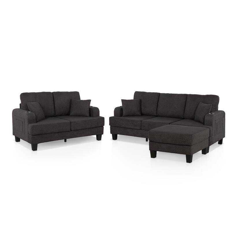 Furniture of America Xenia Modern 3-Piece Boucle Sofa and Ottoman Set