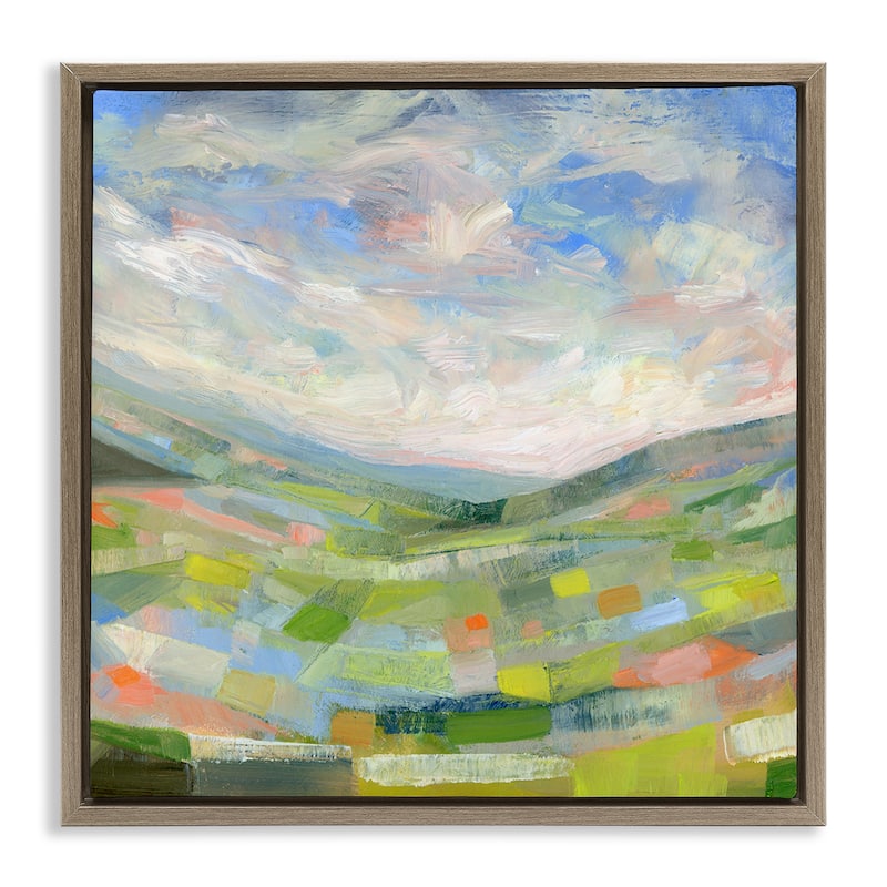 Stupell Jolly Geometric Countryside Scene Framed Floater Canvas Wall Art Design By Ashley Davis - 18 x 18 - Brown