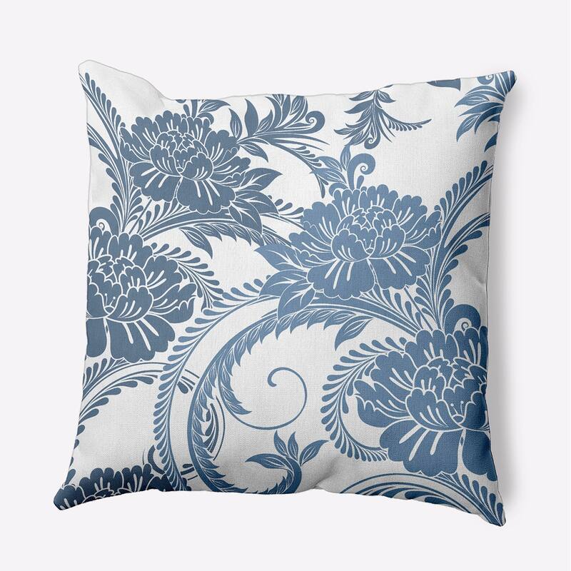 Flower Flourish Polyester Indoor Pillow - Navy - 20" x 20"
