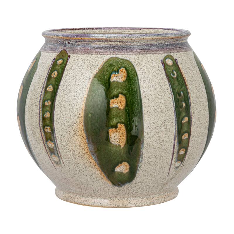 Hand-Painted Stoneware Planter with Reactive Glaze