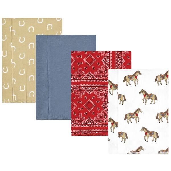 slide 1 of 1, Hudson Baby Infant Boy Cotton Flannel Burp Cloths, Cowboy 4-Pack, One Size - Cowboy 4-Pack - One Size