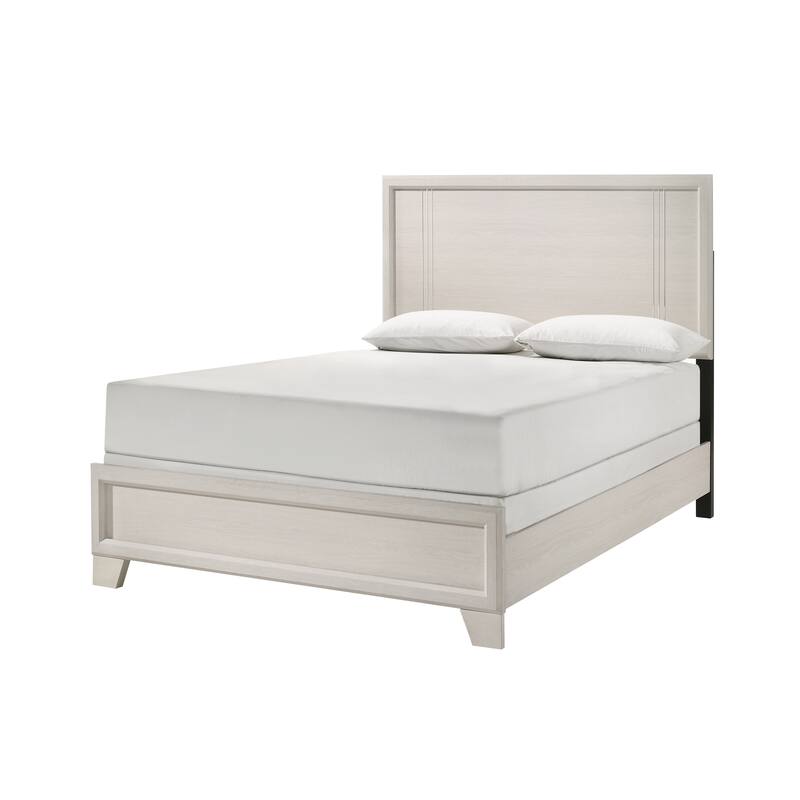 Full Size Wood Panel Bed with Wood Veneer Finish and Contemporary Design - Beige,Off White