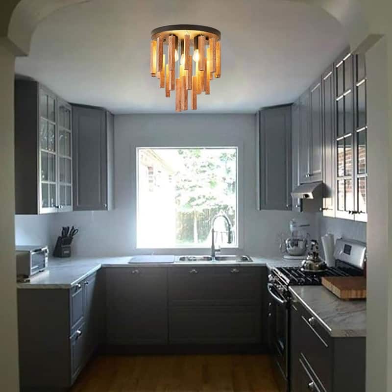 3 Light semi light wood bedroom light wood ceiling lighting