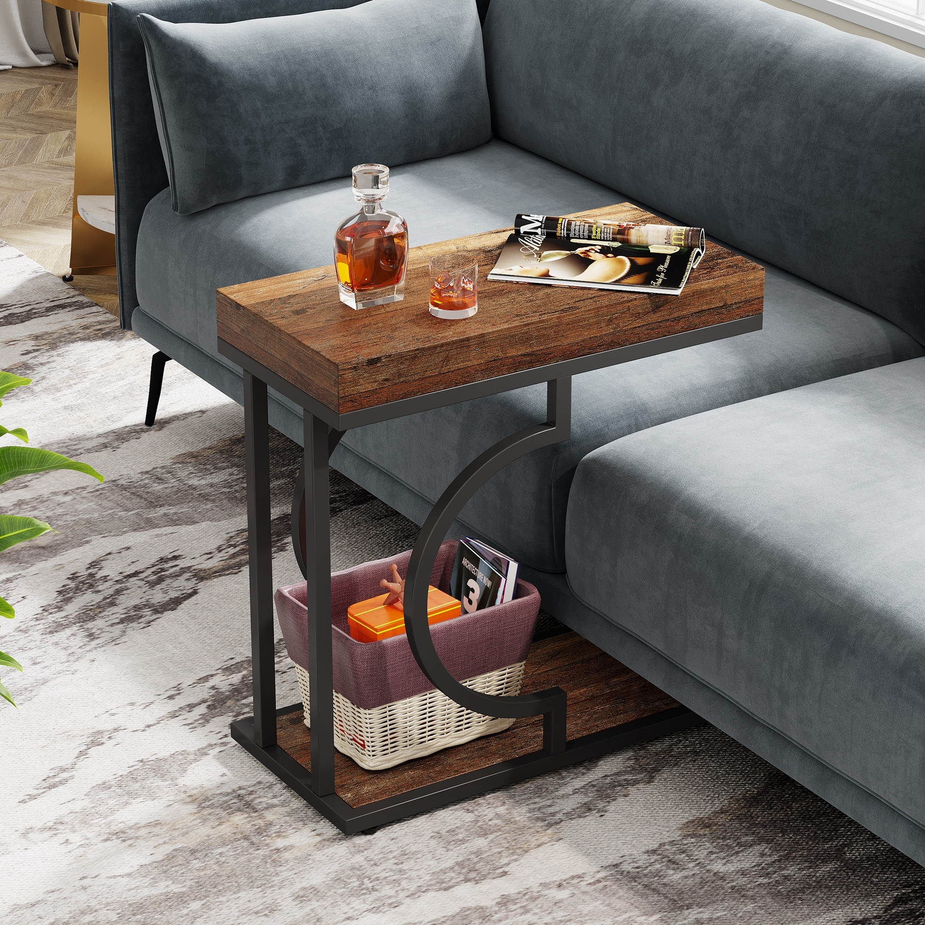 Narrow Side Table End Table Modern Bedside Tables Small Chairside Table for Couch, Sofa Table for Living Room