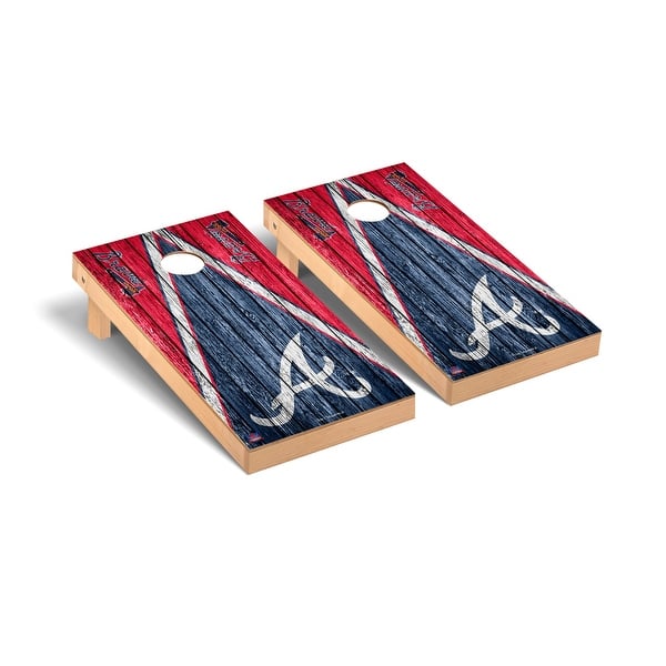slide 2 of 5, Atlanta Braves MLB Triangle Cornhole Board Set Include Carrying Case