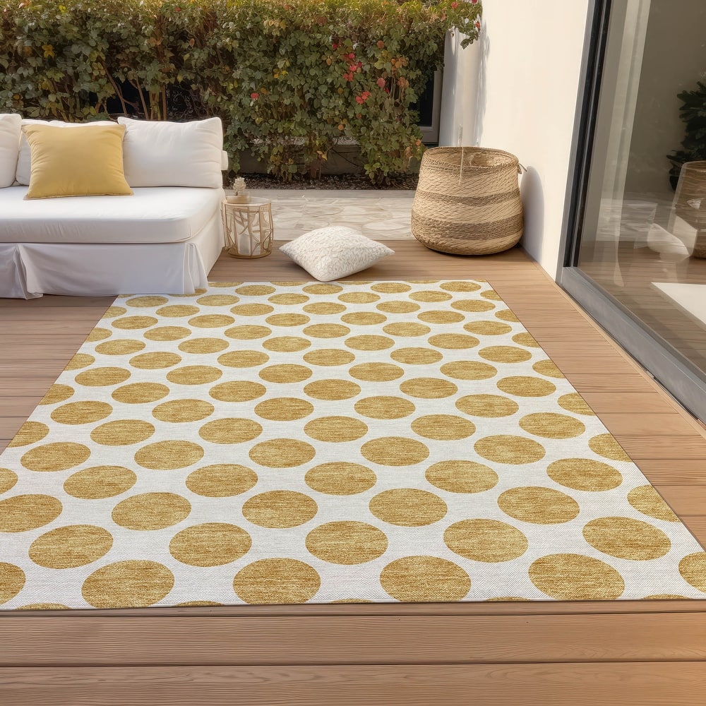 Machine Washable Indoor/ Outdoor Polka Dots Chantille Rug