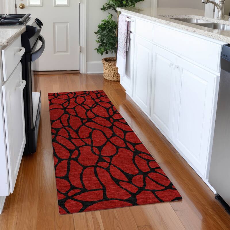 Premium Washable Super Soft Contemporary Macy Mayfield Rug - Red - 2'3" x 7'6"
