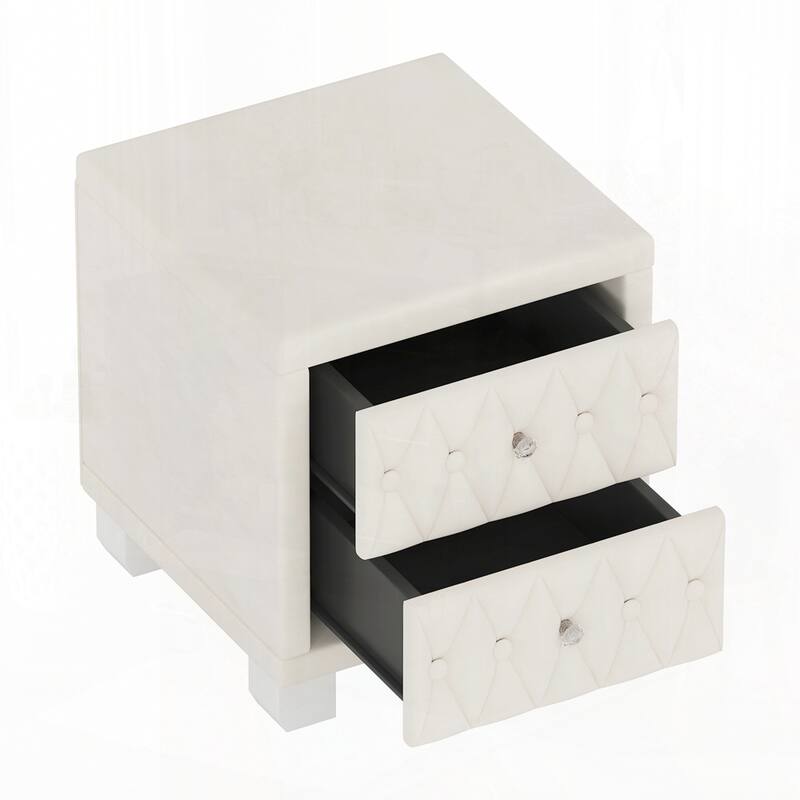 Elegant Velvet Nightstand with 2 Drawers and Crystal Handle
