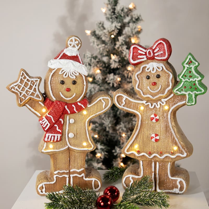 LED Lighted Gingerbread Girl Christmas Figurine - 15.25"
