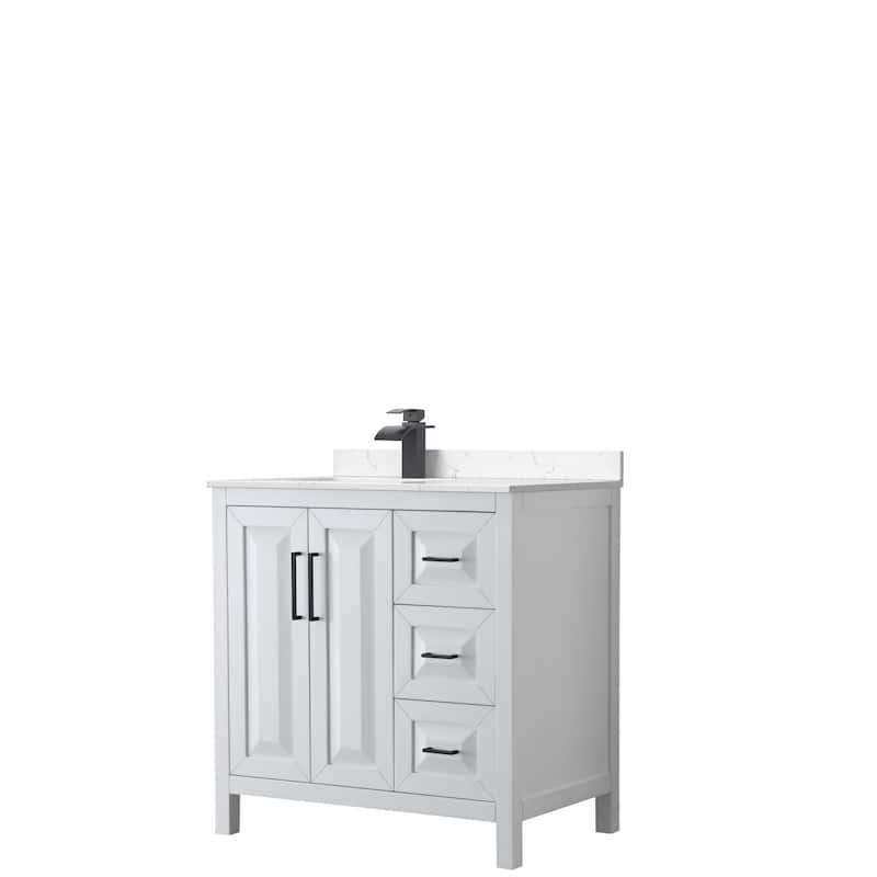 Daria 36-inch Single Vanity, Cultured Marble Top - White, Black Trim, Carrara Cultured Marble Top