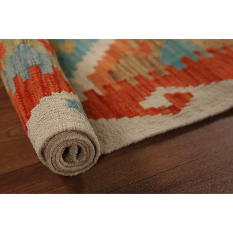 Trellis Geometric Kilim Area Rug Flatweave Wool Carpet - 5'1"x 6'5"