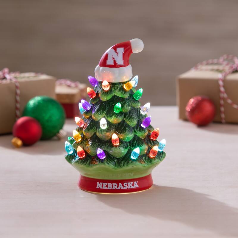 8" LED Ceramic Tabletop Christmas Tree, University of Nebraska