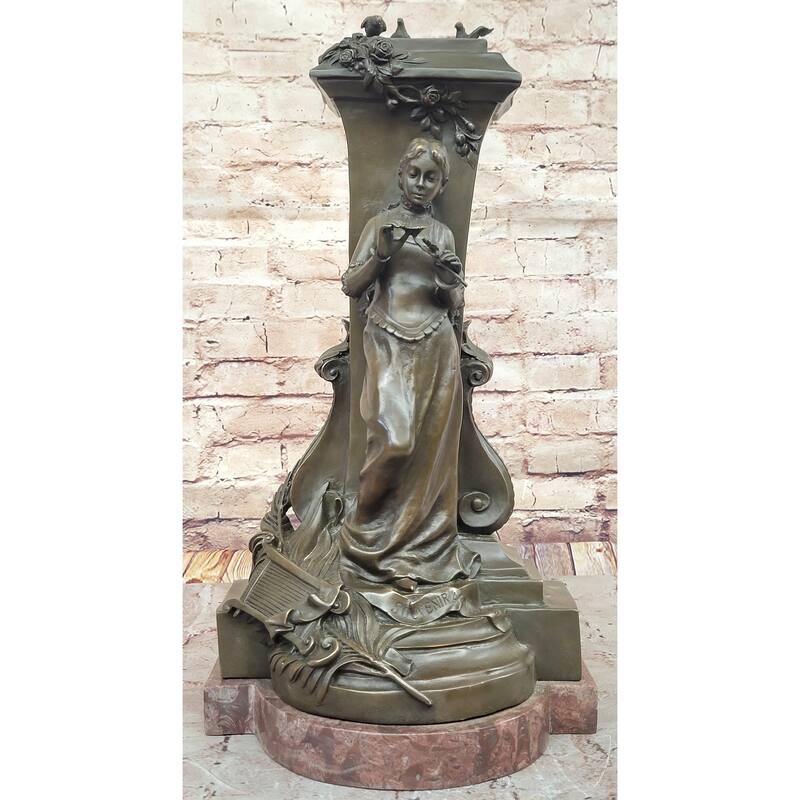A Maiden Holding A Flower Souvenir By Charles Gounod Hand Made Bronze Sculpture