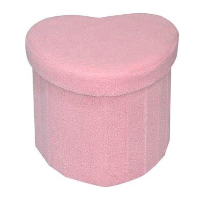 Pink Heart Shap Upholstered Teddy Storage Ottoman Seat for Kids Room