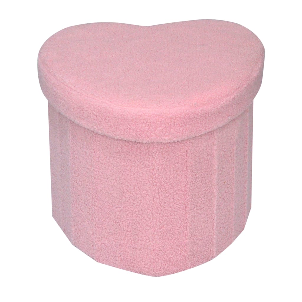 Pink Heart Shap Upholstered Teddy Storage Ottoman Seat for Kids Room