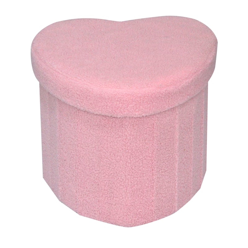 Pink Heart Soft Teddy Boucle Storage Ottoman Foot Stool with Tray Lid