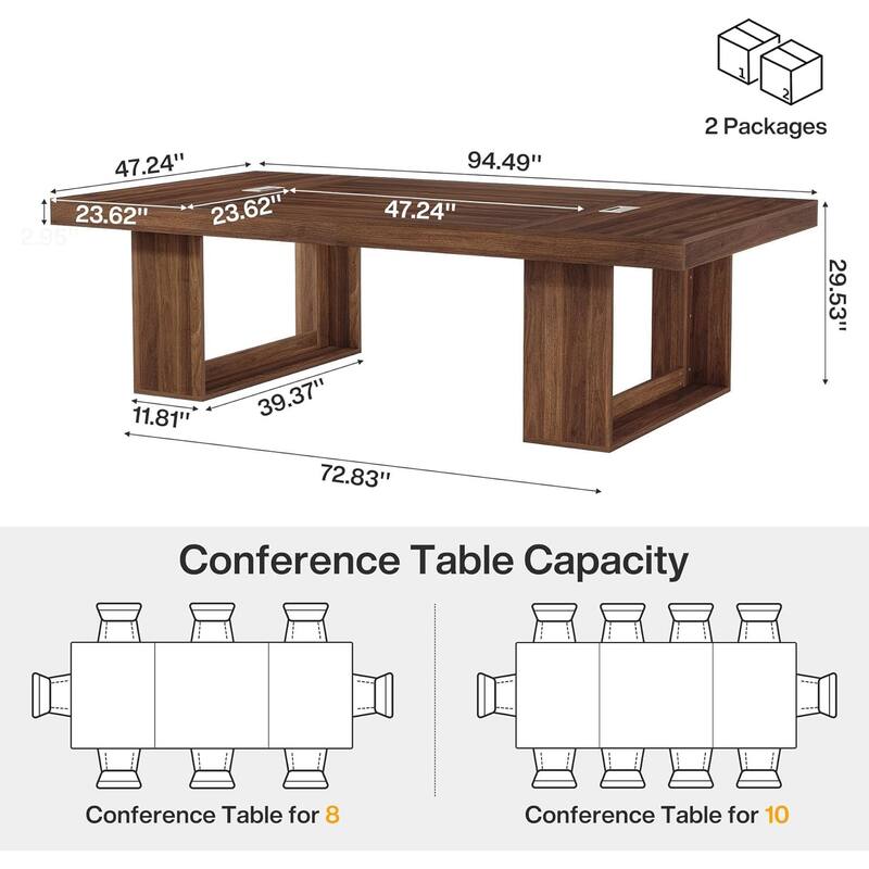 8FT Large Conference Table for 10 People, 94.5" W Large Meeting Table with 2 Cable Grommet