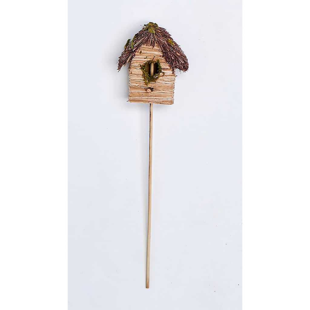 3" Birdhouse on 7" Wood Pick, Set of 6 - 10"