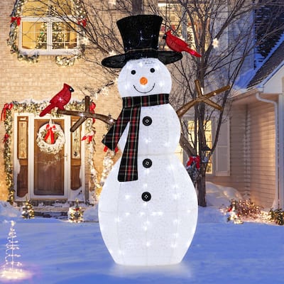 Costway 4.2 FT Pre-Lit Snowman & Redbirds Christmas Decoration with - See Details