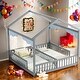 preview thumbnail 1 of 18, Kid Bed Frame Double Twin Size Floor Bed with Fence and Guardrails without Door Grey