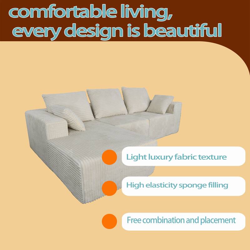 106.69" Modular Fabric Sectional Sofa with High-Density Foam, Convertible to Bed and Multiple Configurations