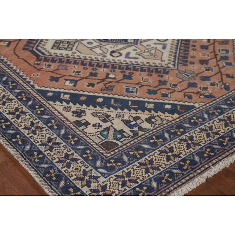 Geometric Bakhtiari Vintage Persian Area Rug Hand-Knotted Wool Carpet - 5'0" x 10'0"