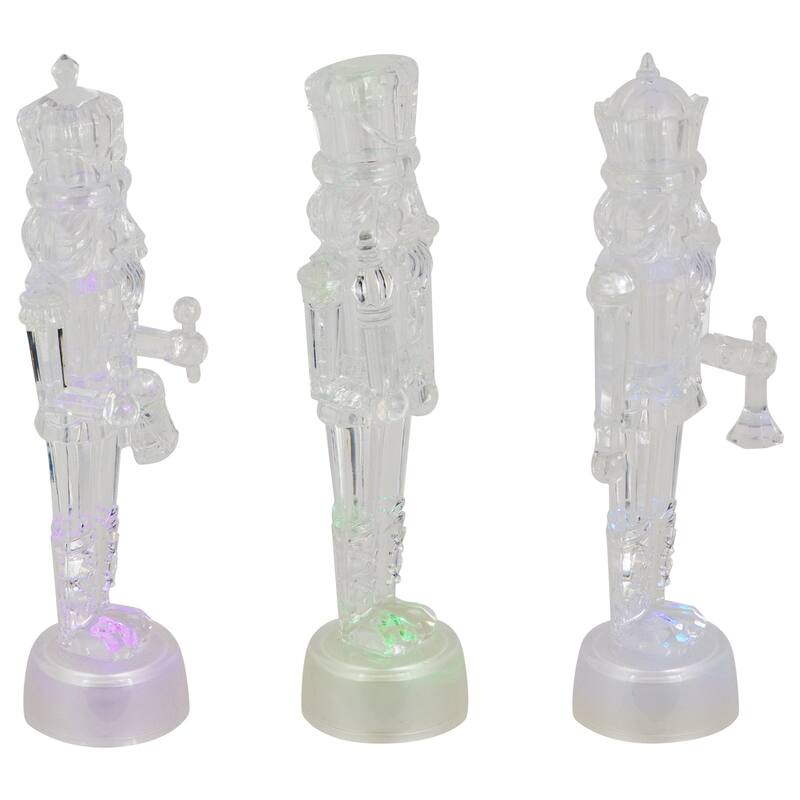 Set of 3 LED Lighted Icy Crystal Nutcracker Christmas Figurines 7.5"