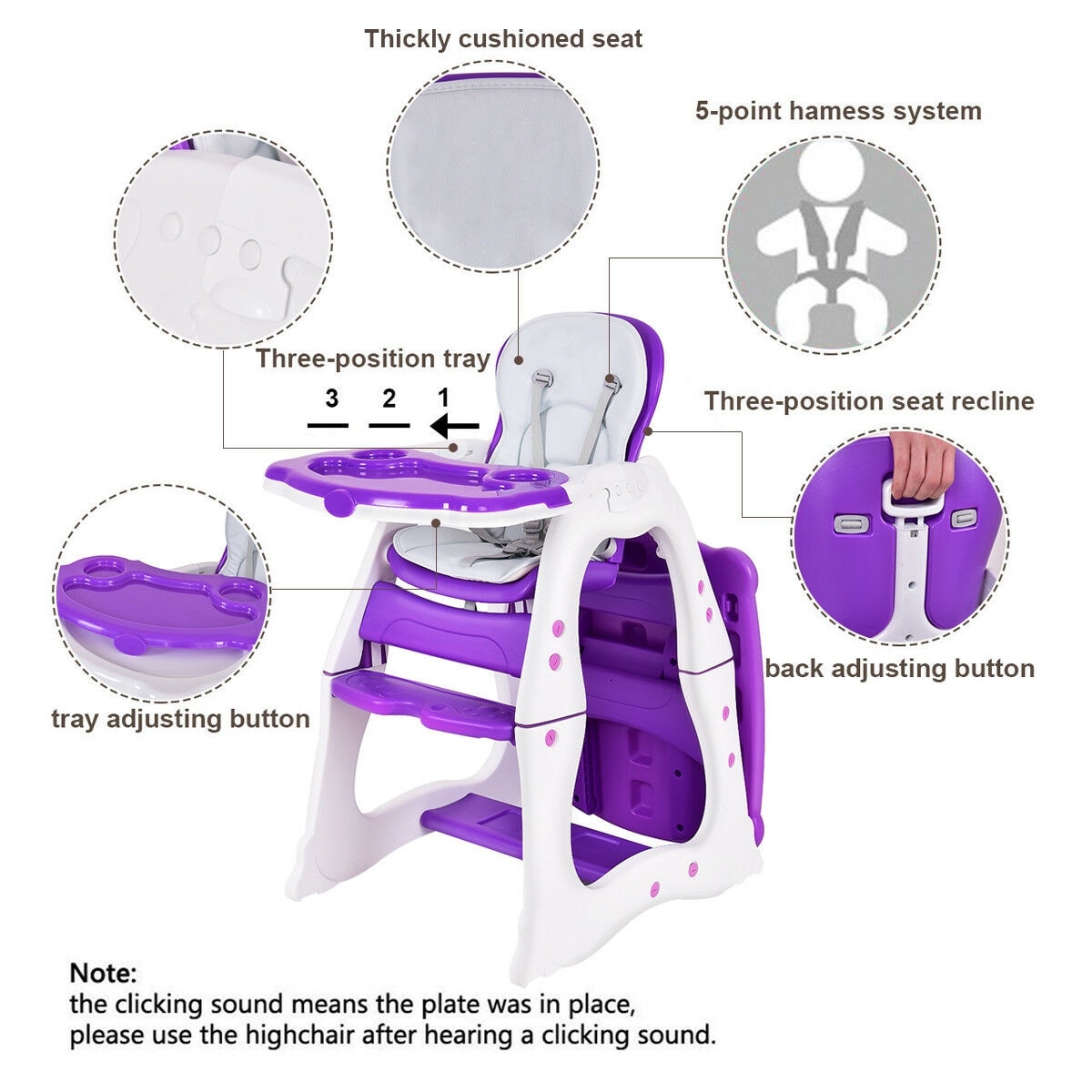 Costzon Baby High Chair, 3 in 1 Infant Table and Chair Set, Convertible  Booster Seat with 3-Position Adjustable Feeding Tray, Adjustable Seat Back