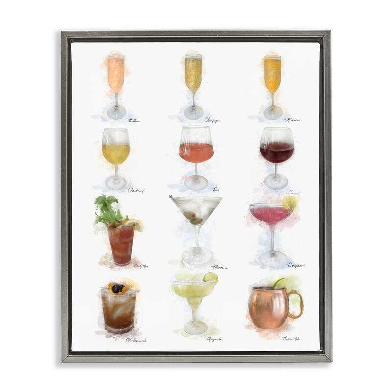 Stupell Soft Artisanal Cocktails Menu Framed Floater Canvas Wall Art Design By Matthew Piotrowicz - 17 x 21 - Grey