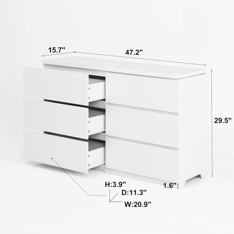 Modern 6-Drawer Dresser Wide Storage Cabinet Wood Clothes Organizer Chest for Bedroom Living Room Entryway Hallway
