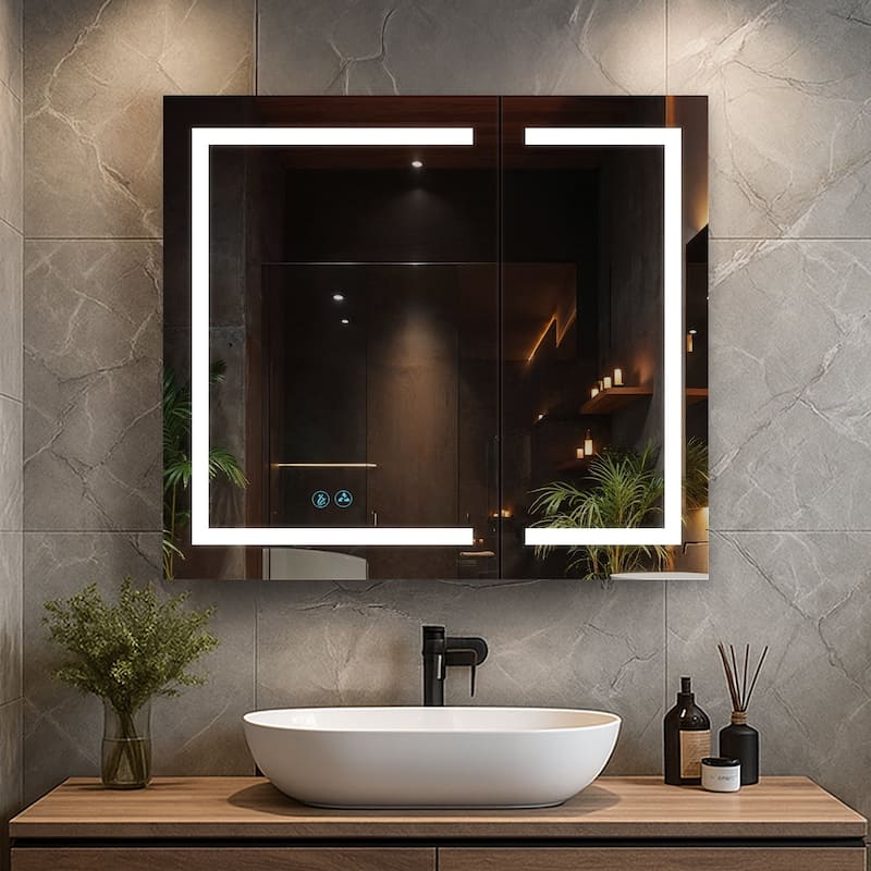 Blossom LED Medicine Cabinet with Mirror, 3-Color Dimmer, Storage - 36x32 Inch