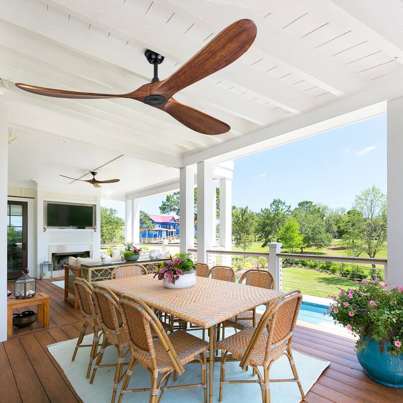 72"Large Size Solid Wood Ceiling Fan without Lights with Remote Control and Wall Switch, for Patio,Indoor,Living Room,Bedroom