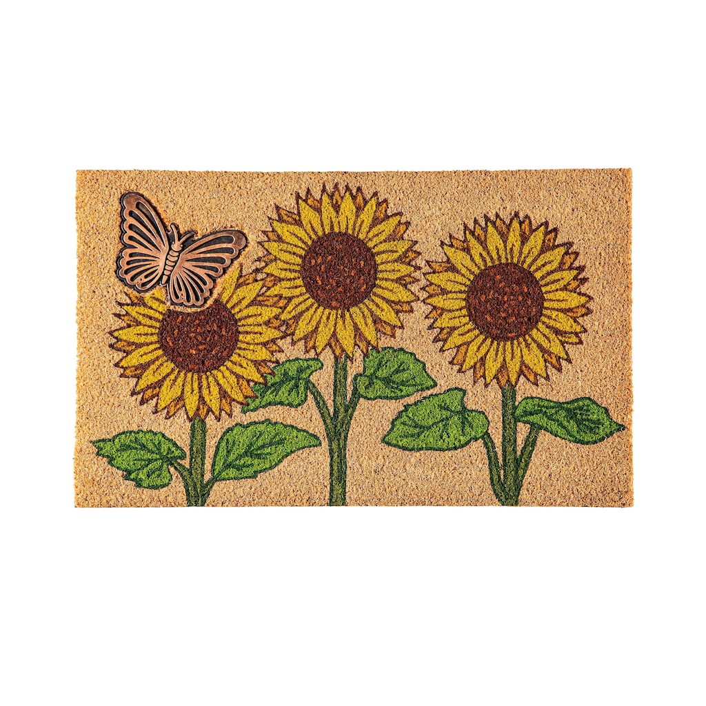 30 in. x 18 in. Sunflower Field Coir Mat with Rubber Embossed Butterfly