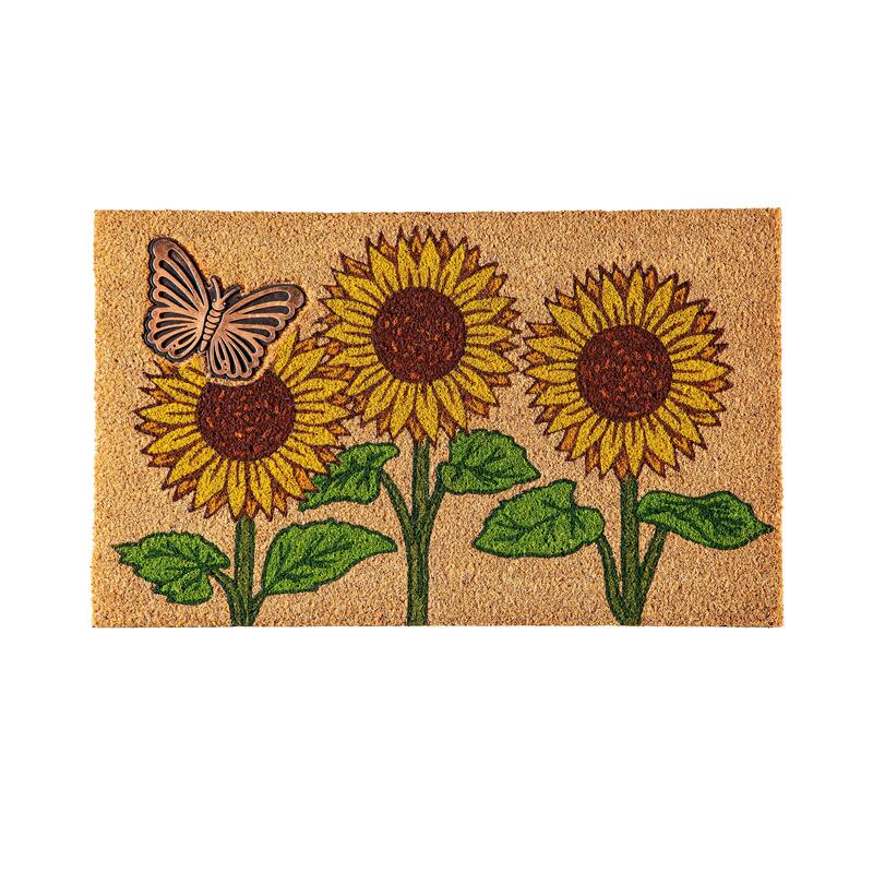 30 in. x 18 in. Sunflower Field Coir Mat with Rubber Embossed Butterfly