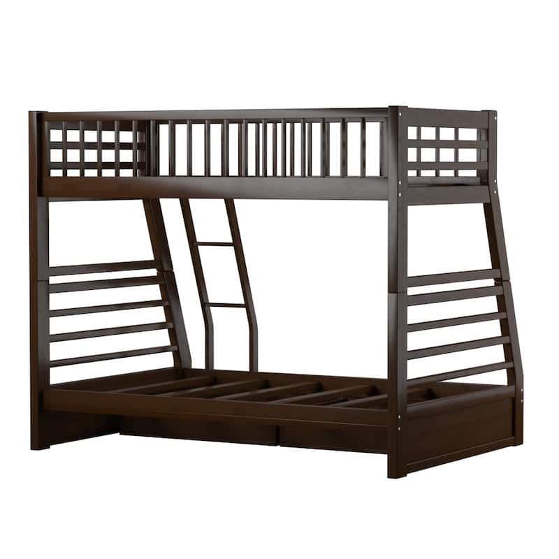 Twin over Full Solid Wood Bunk Bed with Ladder for Kids