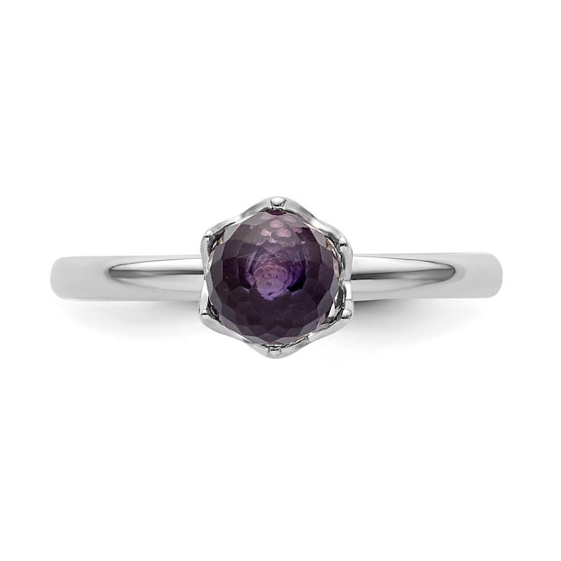 Curata 925 Sterling Silver Polished Stackable Expressions Amethyst Briolette Ring