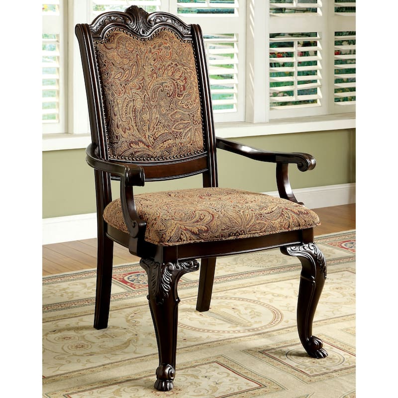 Furniture of America Kova Traditional Cherry Fabric Formal Arm Chairs (Set of 2) - Brown Cherry