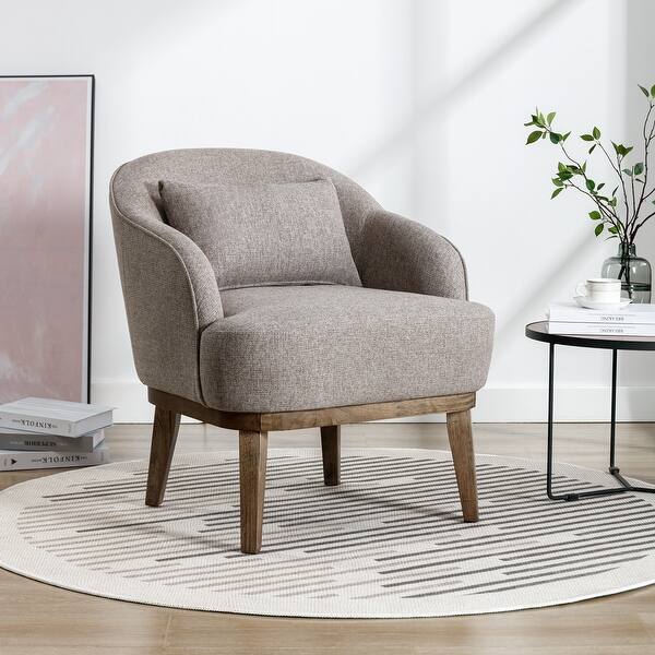 Mid-Century Armchair Accent Chair with Pillow and Solid Wood Leg - Bed ...