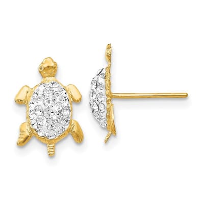 Curata 14k Yellow Gold Polished Crystal White Turtle Post Earrings Measures 12x9mm Wide