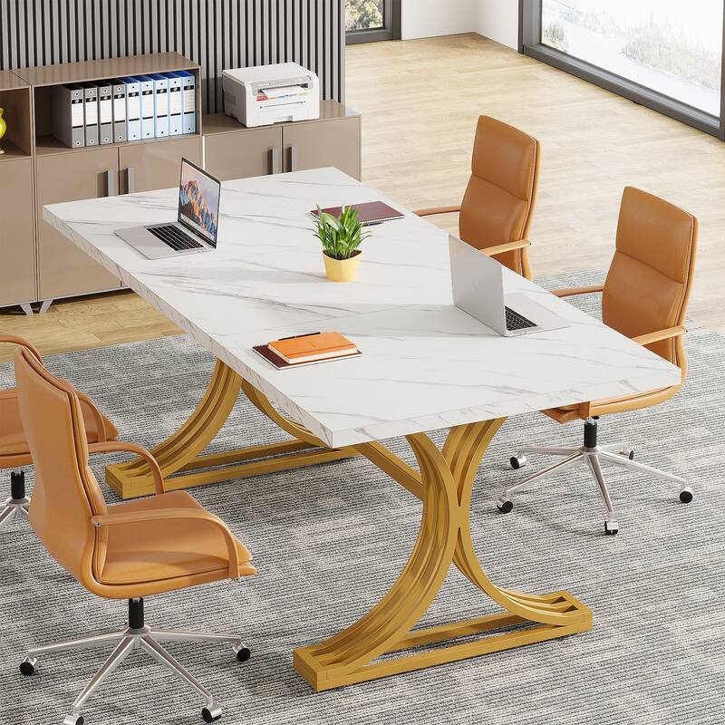 Modern 5FT Wood Metal Conference Meeting Table for 4 People - White+Gold