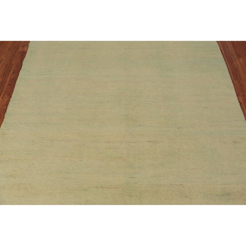 Modern Gabbeh Oriental Area Rug Handmade Green Wool Carpet - 5'0" x 6'7"