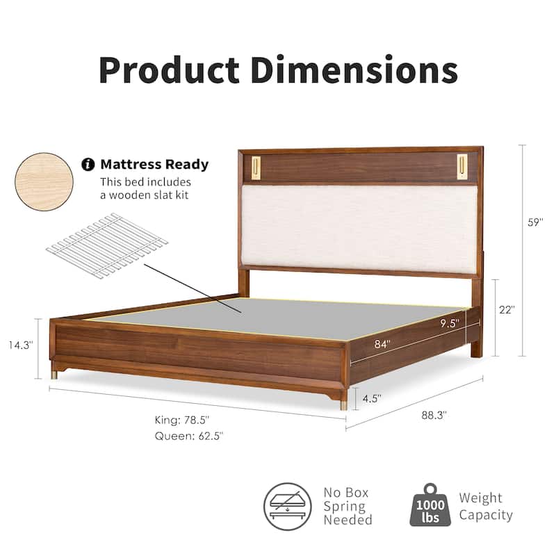 Furniture of America Forma Mid-Century Modern 4-Piece Walnut Solid Wood Platform Bedroom Set