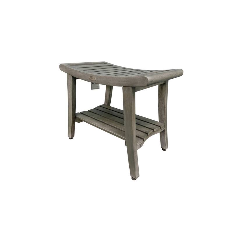 CoastalVogue Harmony Antique Gray 24" Teak Shower Bench, LiftAide Arms