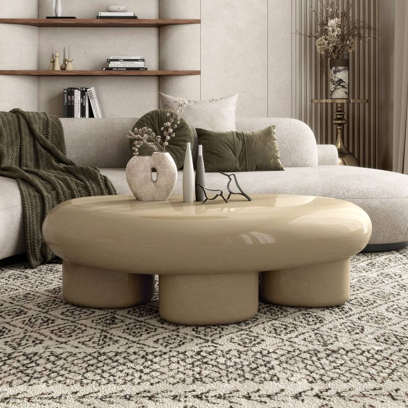 24/7 Shop At Home Modern 2-Piece Oval Glossy Low Profile Coffee Table Set