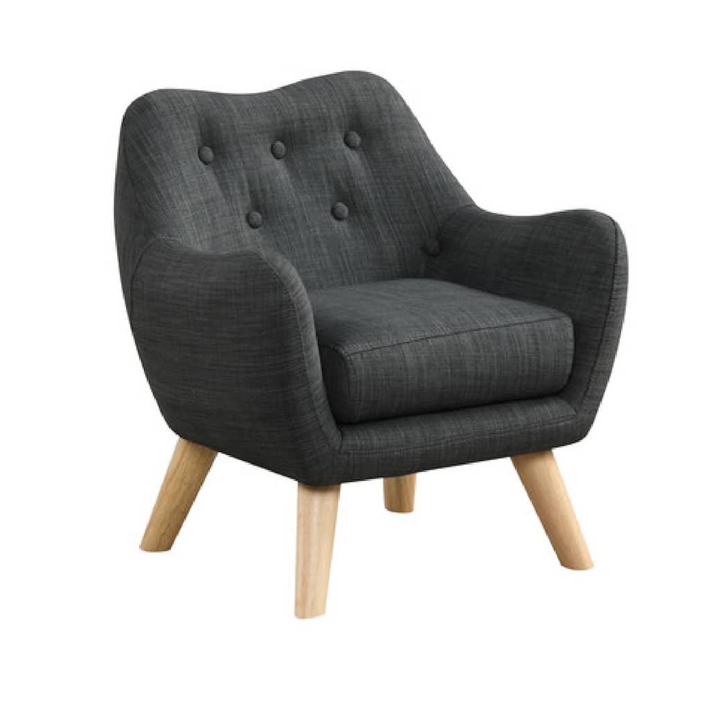 Binie Kids Chair with Wood Angled Legs, Gray Button Tufted Linen